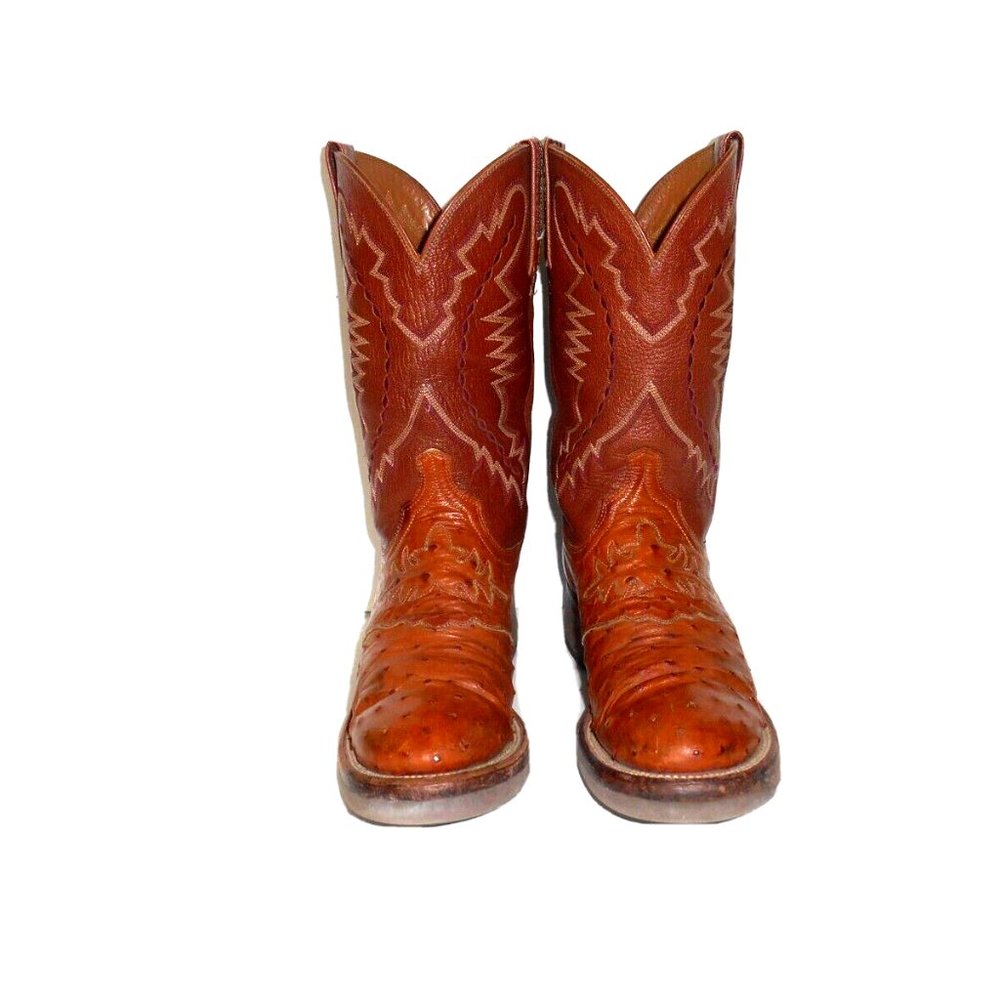 8 D Lucchese 2000 Brown Full Quill Ostrich Crepe Sole Boots. Men's